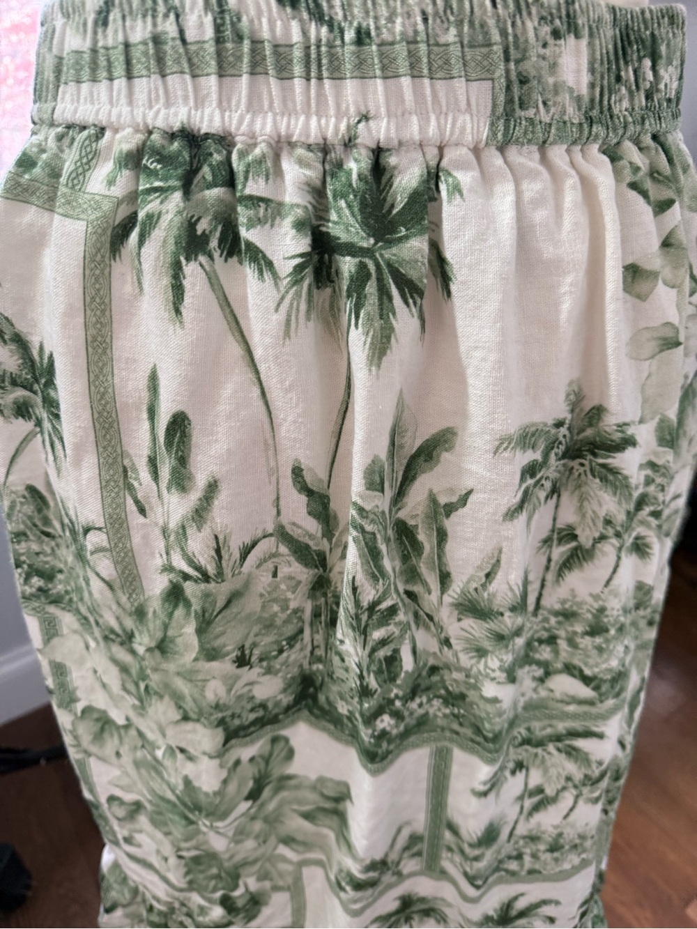 Rachel Zoe Linen Blend Cream and Green Tropical Print Skirt Size Medium - Picture 5 of 6